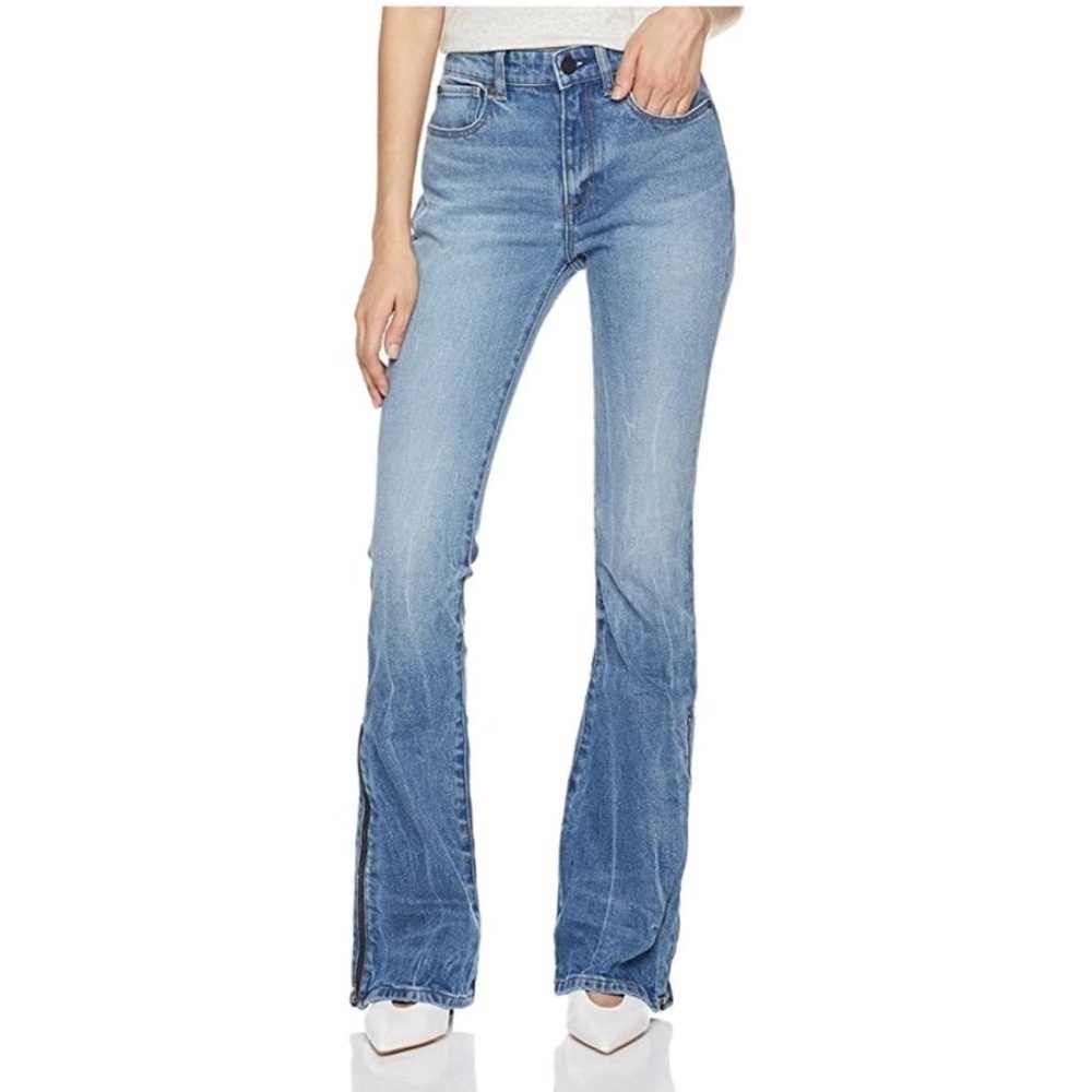 HALE Lea High Waisted Flare leg Side Zip Jeans Sz 27 medium wash
